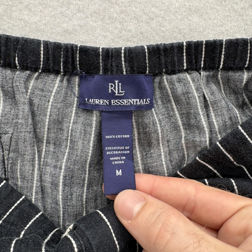 Lauren Essentials Pajama Pants Womens M Black Striped Cotton Light Purple Label - Picture 3 of 12